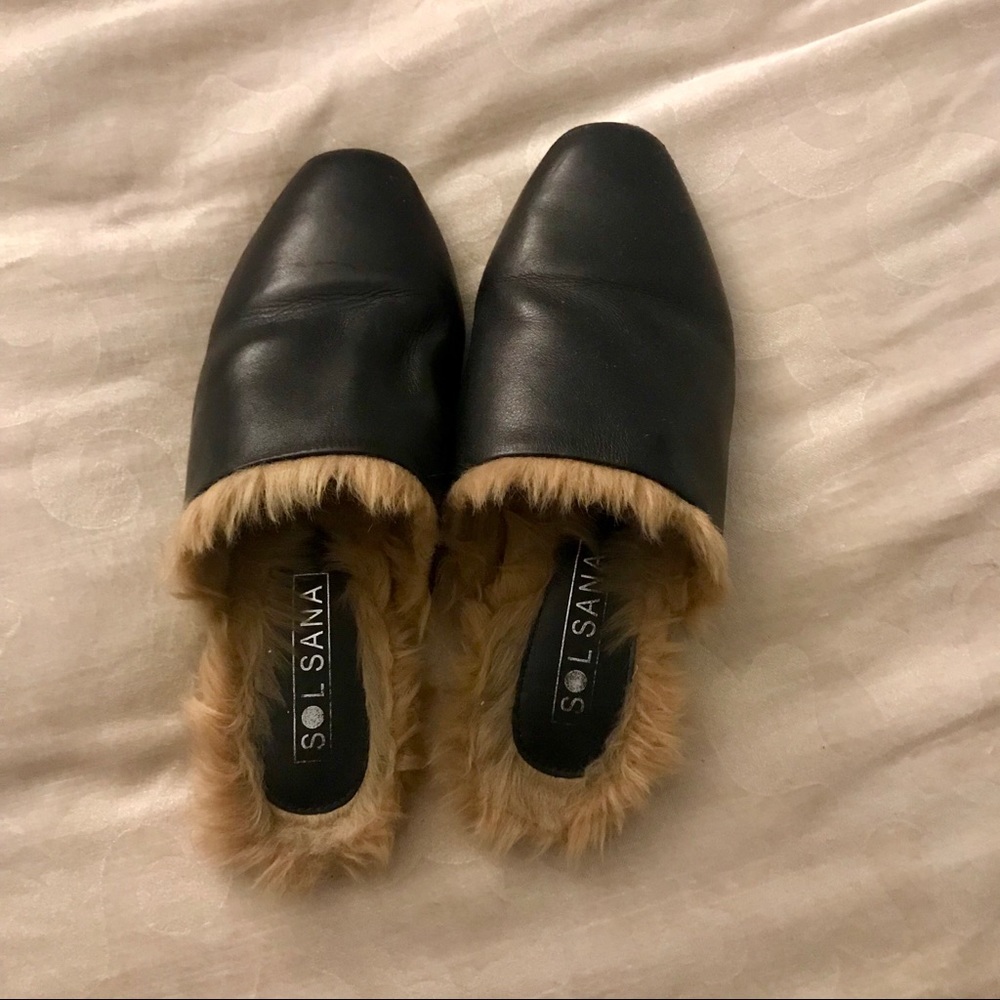 Sol Sana furry mules.